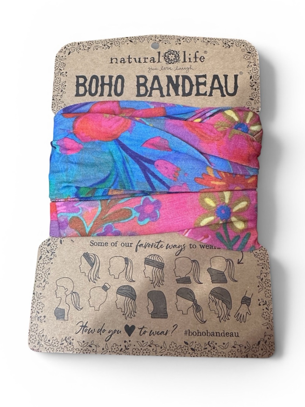 NATURAL LIFE Floral Boho Bandeau Headband in Blue and Pink 123